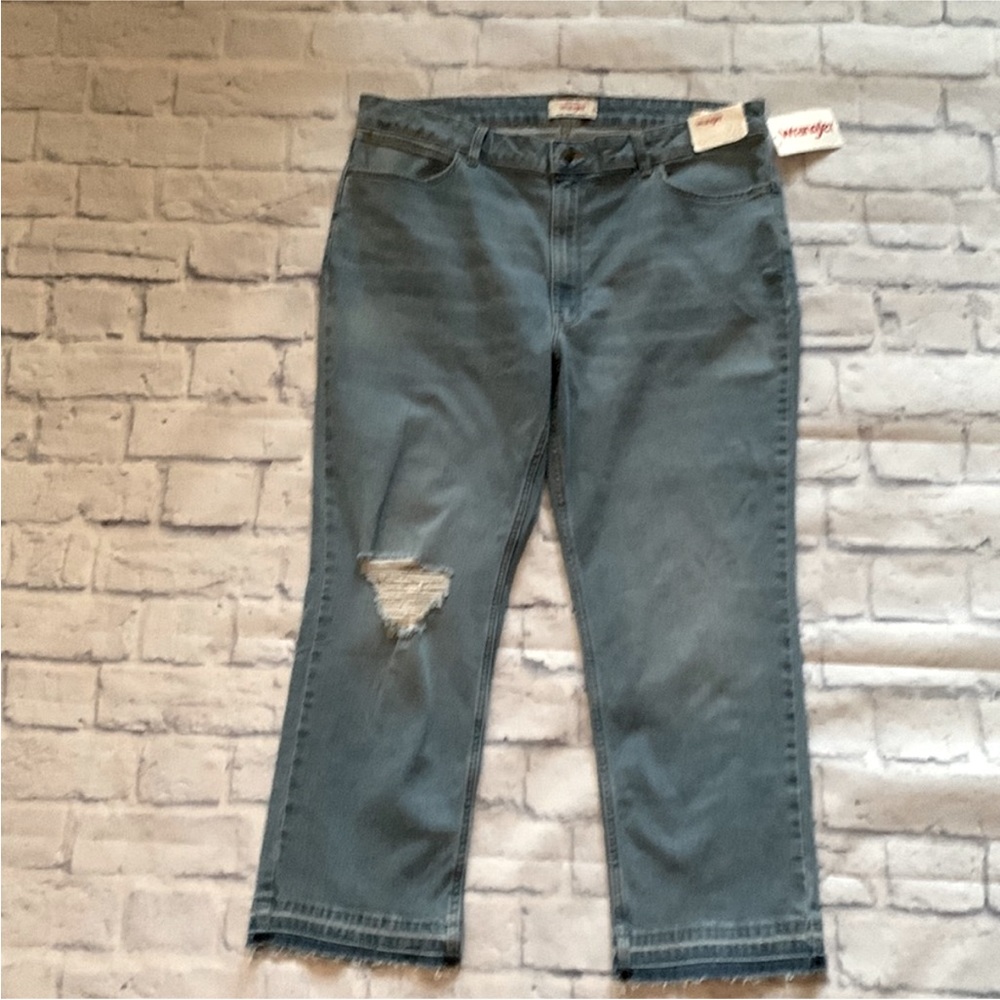 Wrangler High Rise True Straight Cropped Jeans Blue Denim Plus Size 18/34 NWT